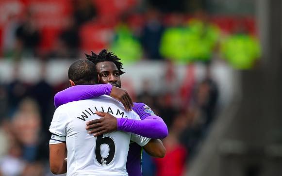 Wilfried Bony and Ashley Williams