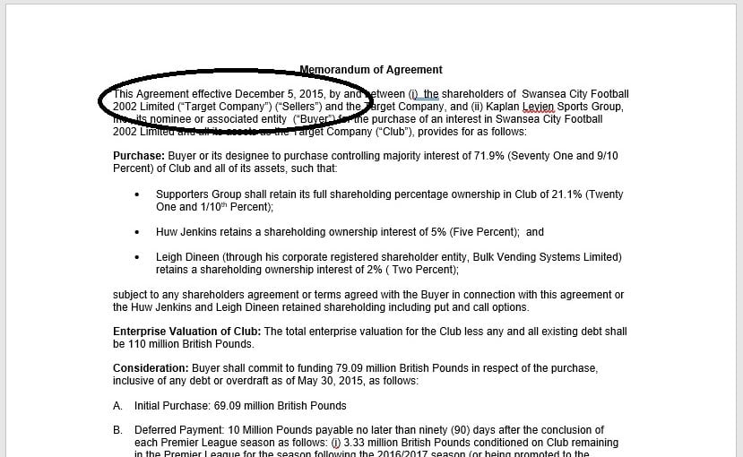 Memorandum of Sale