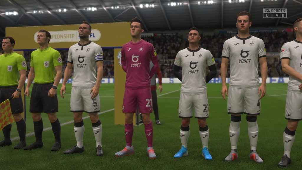 The Swans before kick-off on FIFA 20
