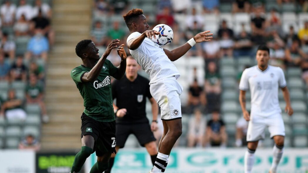 Jamal Lowe in action against Plymouth