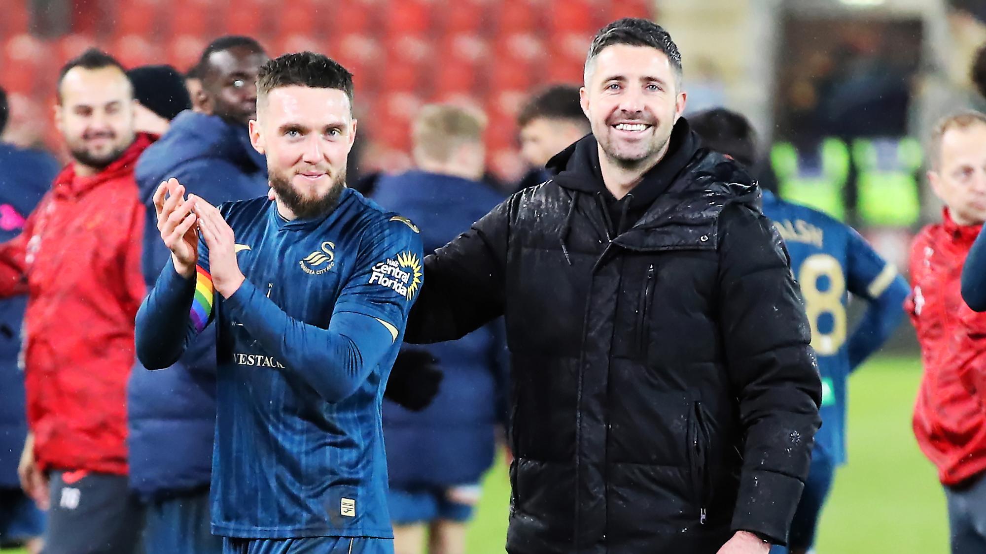 Matt Grimes and Alan Sheehan after Rotherham