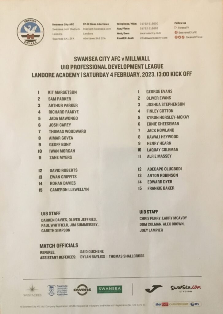 20230204 - Swans U18 v Millwall U18