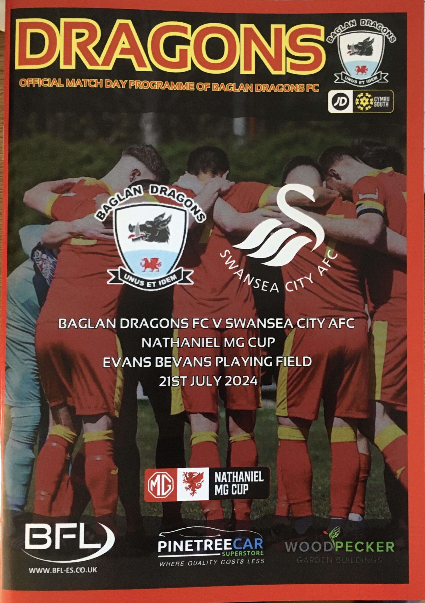 Baglan Dragons v Swansea City Under 21 Match Programme cover
